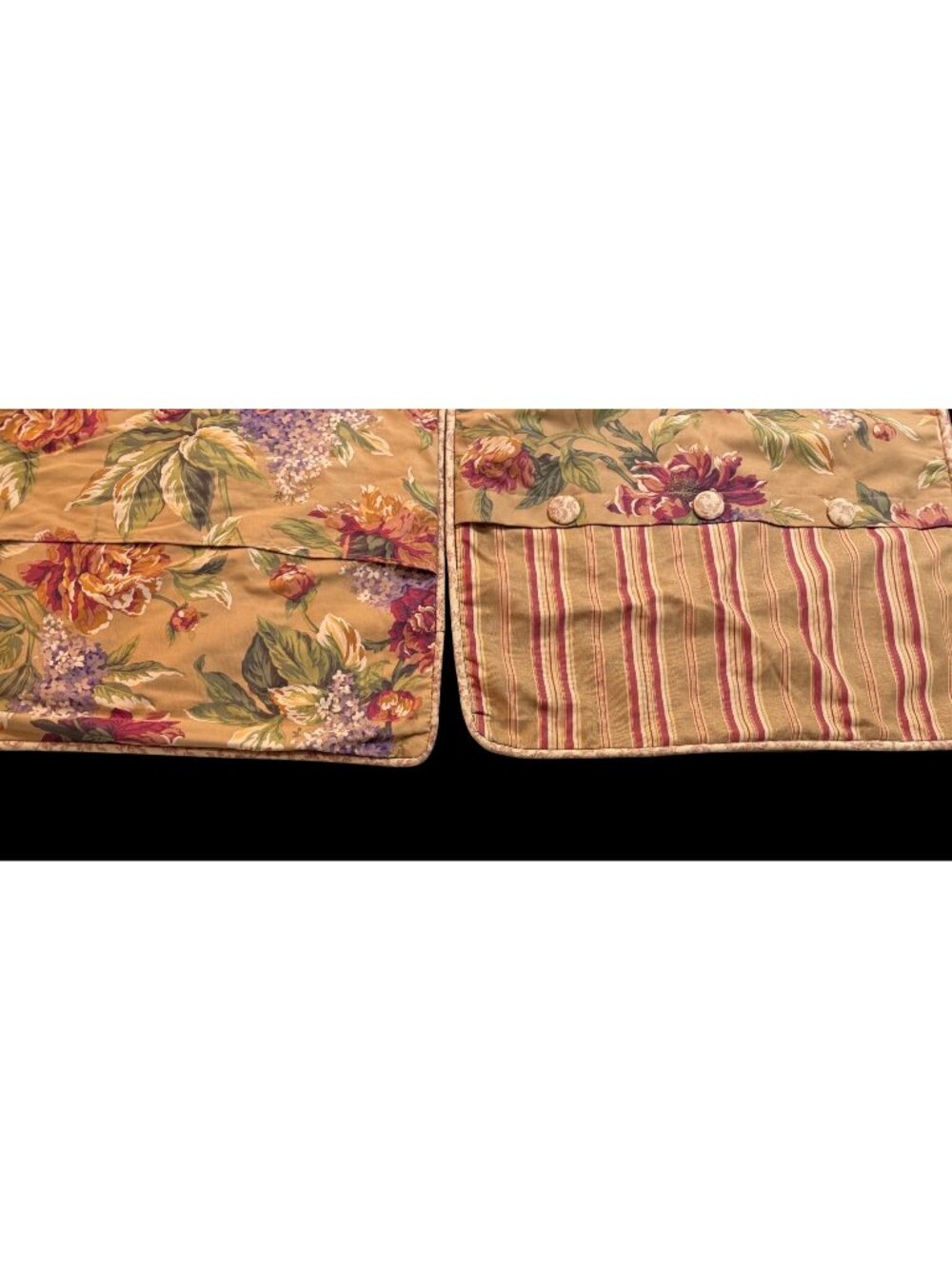 2 Vintage Cabbage Rose Floral Striped Square Shams French Country Cottage Chic